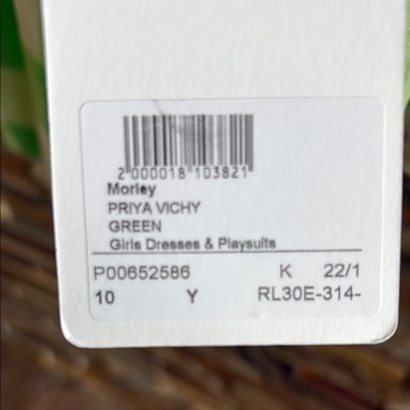 Morley Green and White Checkered Kids Dress - Picture 2 of 6